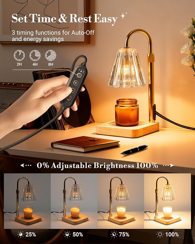 Marycele Candle Warmer Lamps 2 Pack, Electric Wax Warmer Lamp with Timer for Jar Candles, Aesthetic Home Decor, Housewarming Gifts for Women, Adjustable Height Clear
