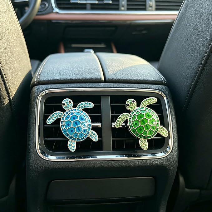 4pcs Cute Sea Turtles Car Air Vent Diffuser – Clip-On Fragrance Air Freshener for Cars with Replaceable Refills, Adorable Animal Car Vent Clip for SUV & Truck (Blue Green, Ocean)
