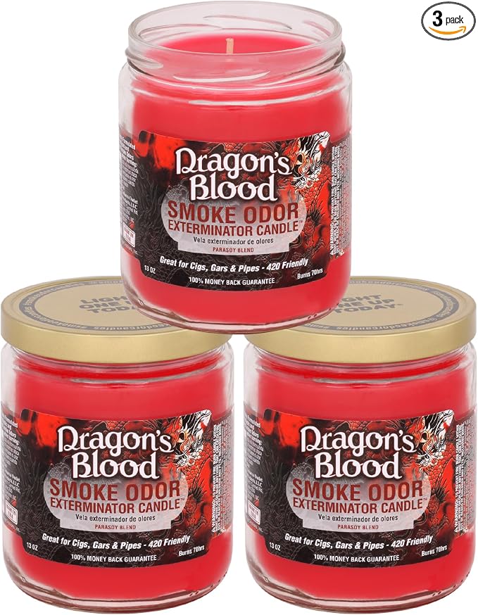 Smoke Odor Exterminator 13 oz Jar Candles Dragon's Blood, (3) Set of Three Candles.