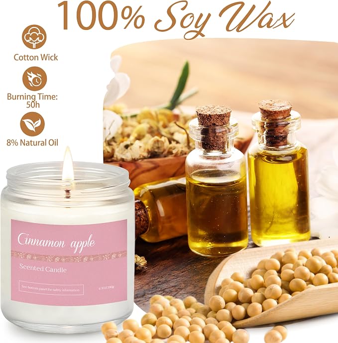 Scented Candles Gift Set,6 Pack Fall Scented Candles for Women Gifts Autumn Home Decor, Natural Non Toxic Soy Candle Set Pumpkin/Cinnamon Apple/Vanilla/Lavender/Sage/Eucalyptus