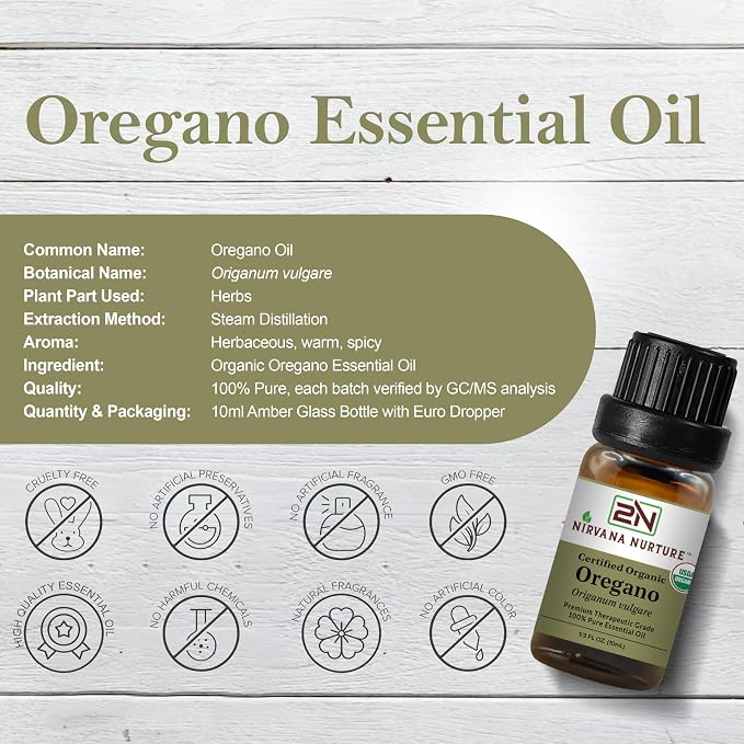 Oregano Essential Oil, USDA Certified Organic, 100% Pure Undiluted, Aromatherapy Oil for Diffuser, Hair & Skin Care