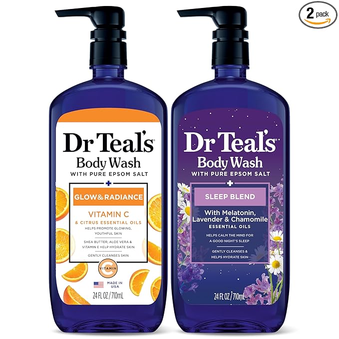 Dr Teal's Body Wash with Pure Epsom Salt, Daytime/Nighttime with Vitamin C & Sleep Blend, 24 fl oz (Pack of 2)