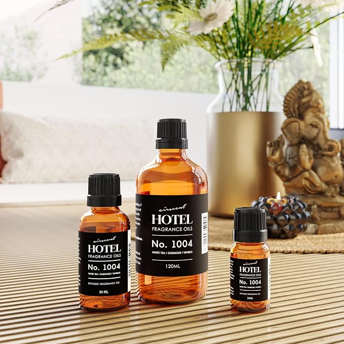 AirScent Hotel Diffuser Oil No. 1004 - White Tea Oakmoss Vanilla - 30 mL | Premium Hotel Fragrance Oil for Ultrasonic and Waterless Diffusers and Crafting - Glass Bottle with Dropper