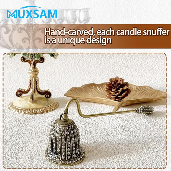 MUXSAM Vintage Candle Snuffer, Handheld Candle Extinguisher with Long Handle Wick Flame Snuffer Metal Candle Accessory for Home Decoration, Bronze Bell