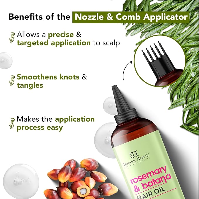 Botanic Hearth 100% Pure Rosemary Batana Oil For Hair Growth & Hair Treatment Oils 6.7 Fl Oz, 2Pack|Infused with coconut Oil|Hair Oil Repairs Dry Damaged Hair, Strengthening, Healthier|All Hair Types