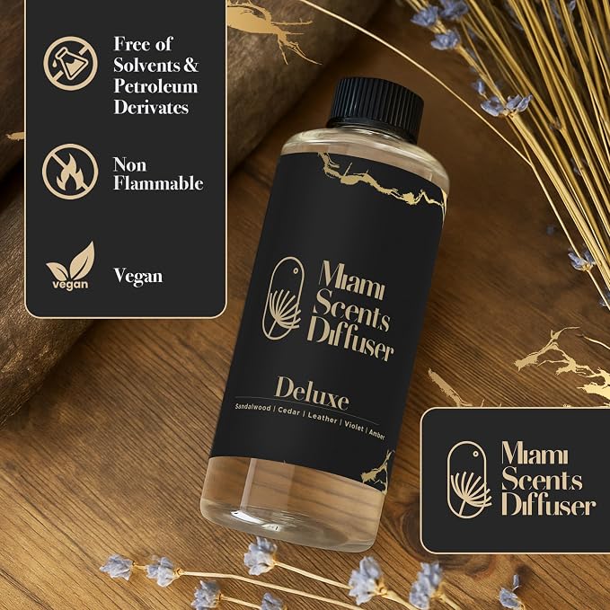 Deluxe Silk Essential Oil Refill Luxury Hotel Inspired - Long Lasting Aroma for Home Office Diffuser, 500ml Fresh Blend of Amber, Viole,t Cedar, Leather Sandalwood, Scent for Spa Wellness Aromatherapy