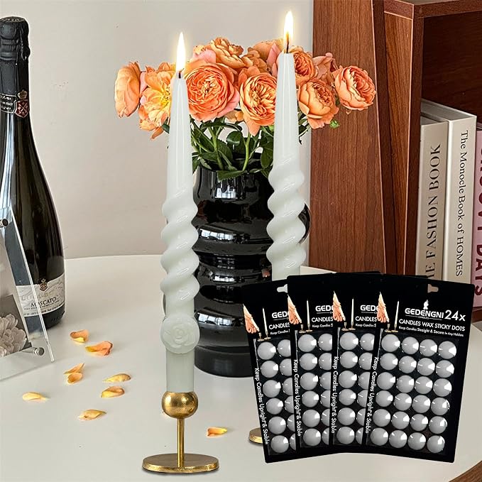 Taper Candle Wax Dots - 96pcs Spiral Candle Sticky Dots White Candle Adapter Small Candles Adhesive,Soft Wax for Any Candle Holder Accessories-White