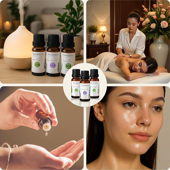 Brookstone Essential Oil Herbal Collection – 100% Pure Steam Distilled Therapeutic Grade Essential Oil Set for Aromatherapy Diffuser and Topical Use | Lemon, Lavender, Peppermint | 3-Pack 10ml Bottles