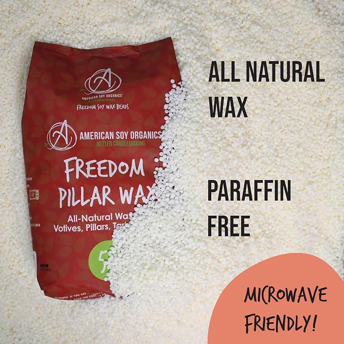 American Soy Organics Freedom Soy Wax Beads for Pillar Candle Making - Natural Supplies - Paraffin-Free,Beeswax-Free Candle Wax for Votives, Pillars, Tarts, Tealights and Melts 10lbs