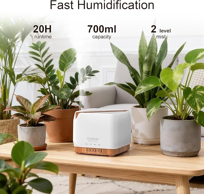 ASAKUKI Essential Oil Diffuser for Home, Smart WiFi 700 ml Humidifier, Easy Connect with Alexa and Google Home, Phone App & Voice Control, Customized Schedule Timers and LED Light - Yellow