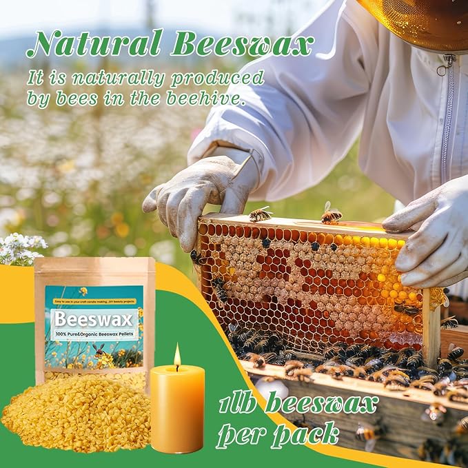 Handnatur Beeswax Candle Making Kit for Adult, 4lb Wax for Candle Making, Including Organic Beeswax with Digital Wax Melter, Cotton Wick, Wick Stickers