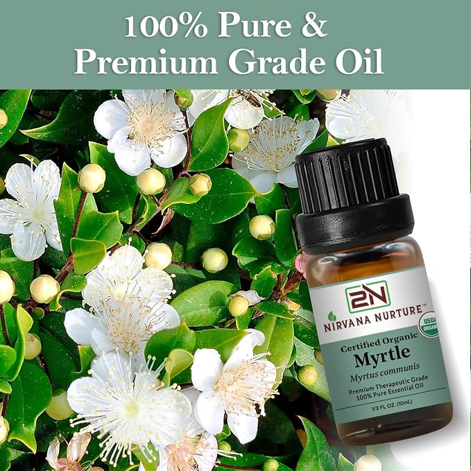 Myrtle Essential Oil, USDA Certified Organic, 100% Pure Undiluted, Aromatherapy Oil for Diffuser, Hair & Skin Care