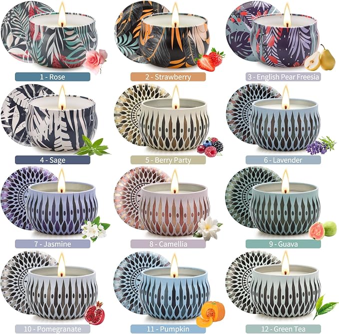 Scented Candles Gifts Set, 24 Pack Candles for Home Scented, Long Lasting Soy Wax Aromatherapy Candle Gifts for Women, Gift for Birthday, Holiday