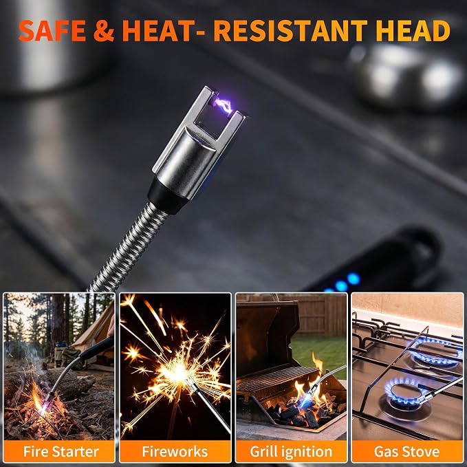 2 Pack Rechargeable Type C Electric Lighters, Rosegold | Flameless and Windproof, Plasma Arc, 360° Long Reach Flexible Neck, LED Power Display, For Candles, BBQ Grill & Camping