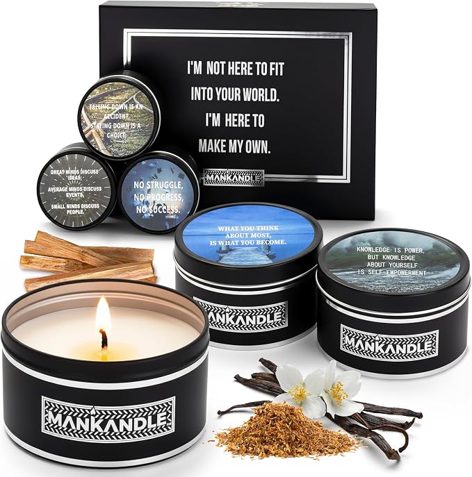 Majestic Zen Aromatherapy Candles for Men Gift Set | 6-Pack Soy Wax Candle with Inspirational Quotes | Stress Relief Candle Set for Relaxation, Aromatherapy Gift Set & Unique Gifts for Him