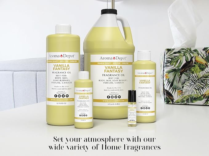 Aroma Depot 4oz Vanilla Fantasy Perfume Oil for Making, Body Oil, Soap, Candle Making & Incense. Our Version is a Premium Quality Undiluted & Alcohol Free