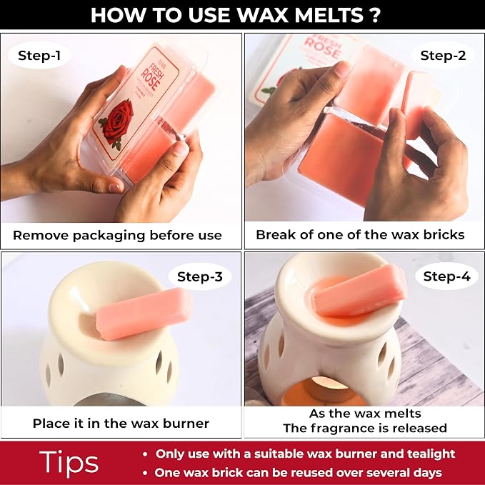 TRUMIRI Fresh Rose Scented Wax Melts - Made with Non Toxic Soy Wax and Essential Oils - Long Lasting Strong Scent Pet Safe Floral Candle Wax Cubes Tarts for Warmers