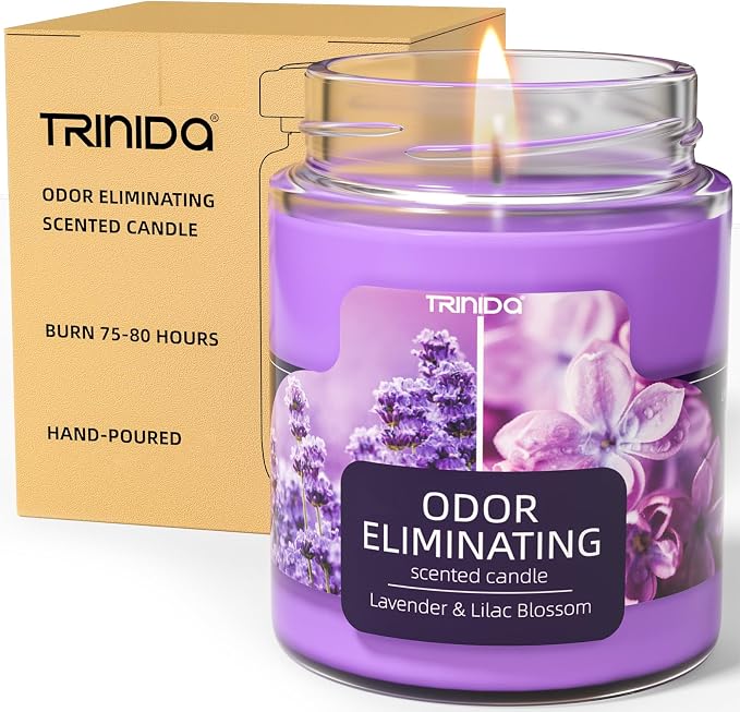 Lavender & Lilac Blossom Odor Eliminating Candles for Home Scented, Eliminates 99% of Pet, Smoke, Food and Other Smells Quickly, Highly Fragranced Candle, Premium Soy Candles Set for Women
