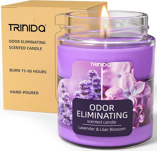 Lavender & Lilac Blossom Odor Eliminating Candles for Home Scented, Eliminates 99% of Pet, Smoke, Food and Other Smells Quickly, Highly Fragranced Candle, Premium Soy Candles Set for Women