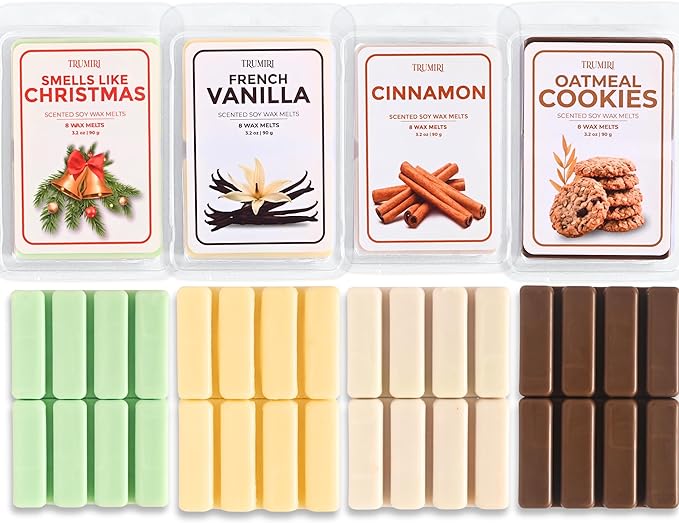Scented Wax Melts Variety Pack Oatmeal Cookies|Smells Like Christmas|Cinnamon|French Vanilla - Made With Non Toxic Soy Wax And Essential Oils - Long Lasting Scent Pet Safe Candle Wax Cubes For Warmers