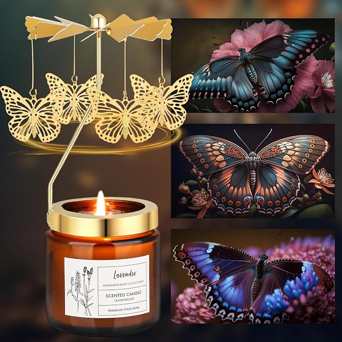 Butterfly Gifts for Women, Rotatable Lavender Scented Candle Gifts for Mom Wife Anniversary Valentine's Day Christmas, Unique Birthday Gift for Sister Girlfriend with Gift Box