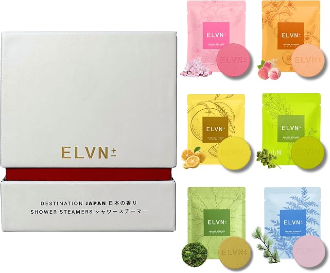 ELVN± Aromatherapy Shower Steamers - 6 Rare Japanese Scents (Yuzu, Moss, Sakura) - Natural Shower Bombs for Stress Relief, Focus & Sleep - Luxury Self Care Gifts for Women & Men - Sustainable Spa Kit