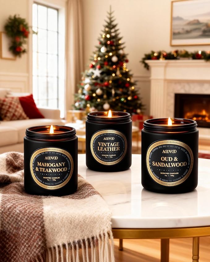 AOOVOO Scented Candles Gift Set - 6 Pack Men Candles for Home Scented, 42 oz Soy Candle for Men, 300 Hour Long Lasting Candle Set for Birthday, Father's Day, Valentine, Christmas, Anniversary