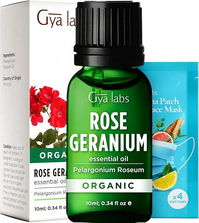 Gya Labs Organic Rose Geranium Essential Oil - 0.34 Fl Oz - for Skin, Hair, Diffuser, Aromatherapy, DIY Candle Making Scents