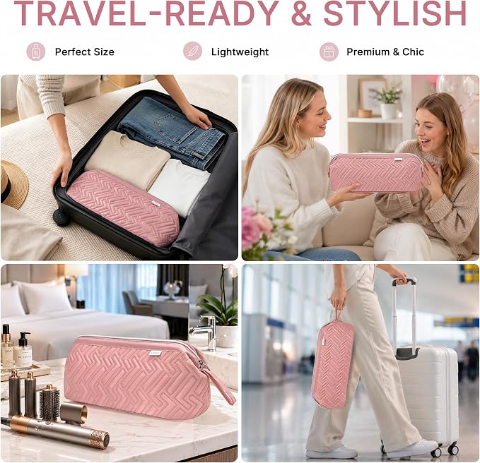 Leudes Hair Tools Travel Bag for Shark Flexstyle Carrying Case Portable Shark Hair Air Wrap Dryer Case Waterproof Dustproof Flat Curling Iron Travel Organizer (Dark Pink)