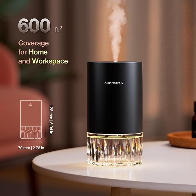Airversa Waterless Essential Oil Diffuser Starter Kit with 2x30mL Hotel Scent Fragrance Oil for Home Room Desk Car, Battery Operated Scent Air Freshener Diffuser, 100mL Capacity, RD1 Kit Black