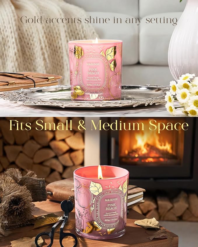 M&SENSE Pink Beach Soy Candle, Tropical Vacation Summer Relax Gift | 55H Clean Soy Wax Long Lasting, Bathtub Beach Escape, Non-Toxic Summer Safe, Reusable Pink Matte Jar