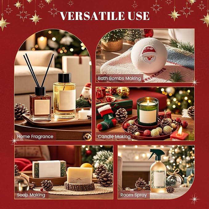 Christmas Essential Oils Set, 6 Premium Winter Fragrance Oils for Diffuser, Candle Scented Oils Gift,Gingerbread, Cinnamon Roll, Hot Baked Apple Pie,Home for the Holidays, Jack Frost, Chocolate Orange
