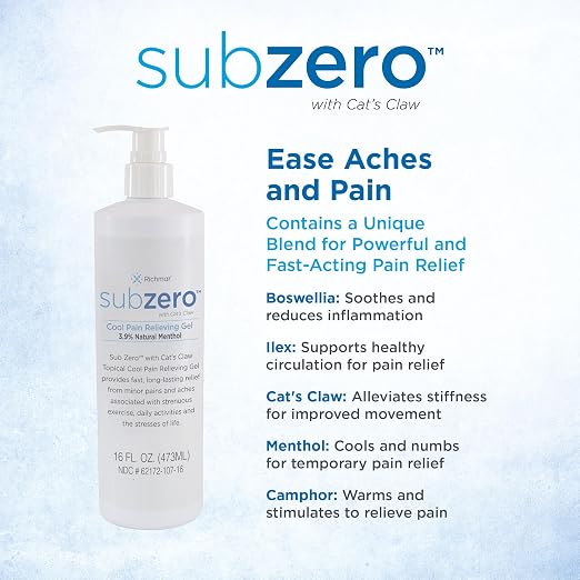 Sub Zero Cooling Pain Relief Gel, 16oz Bottle with Pump - Joint Relief and Nerve Pain Relief Cream for Muscle Deep Pain Relief and Arthritis Relief