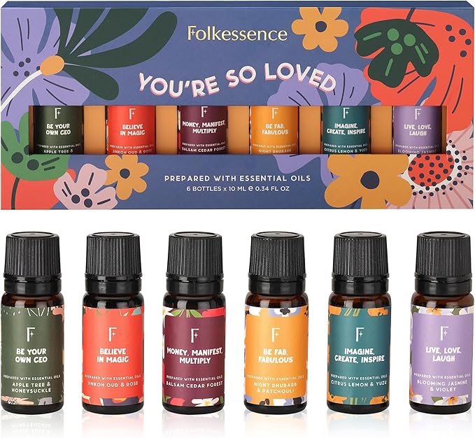 Folkulture Rose, Jasmine & Patchouli Essential Oils Set (6 Fragrance Oils) | Fathers Day & Graduation Gifts | Aromatherapy Gift Set for Her | Diffuser Oils, Relaxing Home Scents