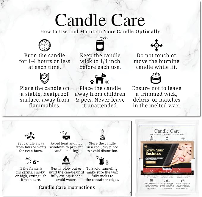 200 pack - Premium Handmade Candle Care Instruction Cards White 2x3.5 in, Small Business | Soy Bees Wax Melt, Candle Makers, Making Supplies Kit Set, Containers, Jars, Pot, Package