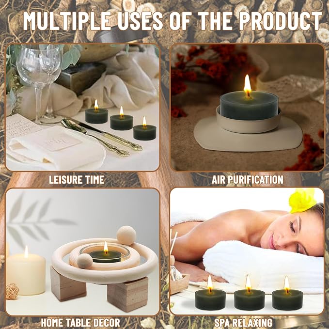 Hand-Poured Black Sandalwood Scented Tea Light Candles 4 Hour Clean Burning Smokeless Round Tealight Candle Clear Cups Perfect for Relaxation Meditation Yoga Bath Stress Relief