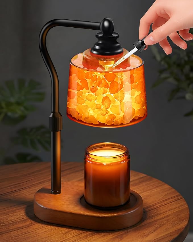 3-in-1 Candle Warmer Lamp with Timer Dimmable, Himalayan Salt Lamp & Passive Diffuser, Gifts for Women, House Warming Gifts, Wax Melt Warmer for Jar Candles (Black)
