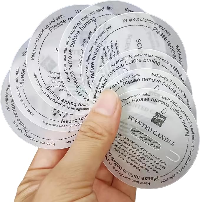 YiJiaXiang Round Scented Candle Warning Safety Stickers, Clear Labels with Candle Care Instructions, Please Remove Before Burning (50, Diameter 4.4cm)