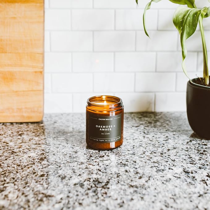 Calyan Wax Co. Grapefruit & Flora Scented Candle - 57 Hour Burn - Luxury Clean Soy Wax Candles - Long Lasting Amber Glass Jar Candle for Home - 7.2oz