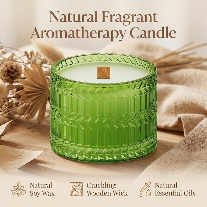 Hidden Label Citronella Candles Outdoor, 7.4oz Crackling Wood Wick | 55H Burn Time | Soy Wax Blend | Non-Toxic Formula | Botanical Lantern Glow | Patio Deck Ambiance | Gift Ready