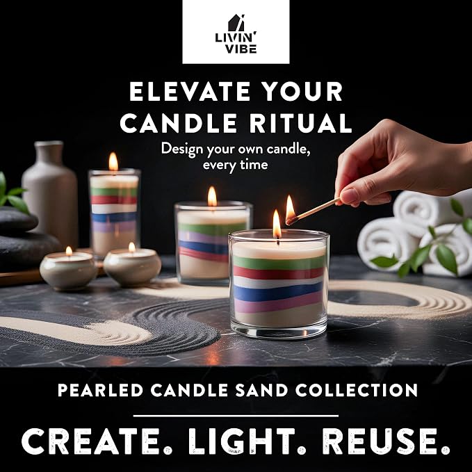 Pearled Candle Sand 10.5 oz (300g) – Scent-Free Candle, White Color, Relaxing Aromatherapy, Home Decor, Stress Relief, Long-Lasting Burn