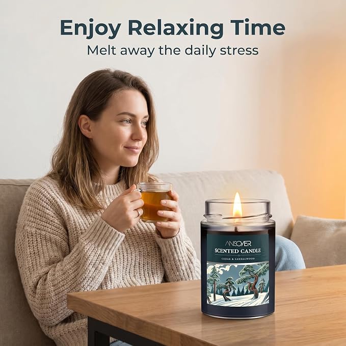 Scented Soy Candles, Aromatherapy Jar Candle for Home Scented, Long Lasting with 70 Hour Burn Time 11oz, Gifts Soy Candles Scents of (Cedar & Sandalwood)
