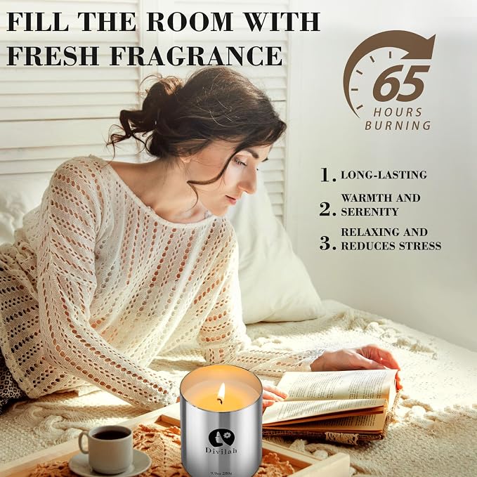 English Pear&Freesia Scented Candles, 65 Hour Long Lasting Non Toxic Natural Soy Wax in Silver Aluminum Jar, Luxury Large Home Decorative Scented Candle, Aromatherapy Gift for Women, Men,9.9oz