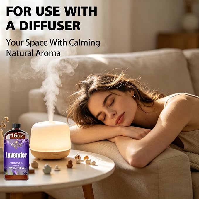 Lavender Essential Oil, Lavender Oil 16 Fl Oz 480ml for Diffuser Yoga Soap & Candle Making – with 0.33 Oz Roller Ball & Funnel YHSESSE Essential Oils