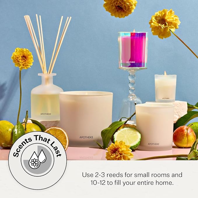 Apotheke Luxury Scented Reed Diffuser for Home, Bergamot Tangerine - 6.7 Fl Oz Essential Oil Aromatherapy - 10 Rattan Scent Sticks Room Diffuser - Long-Lasting Fragrance for Bedroom, Home, Bathroom
