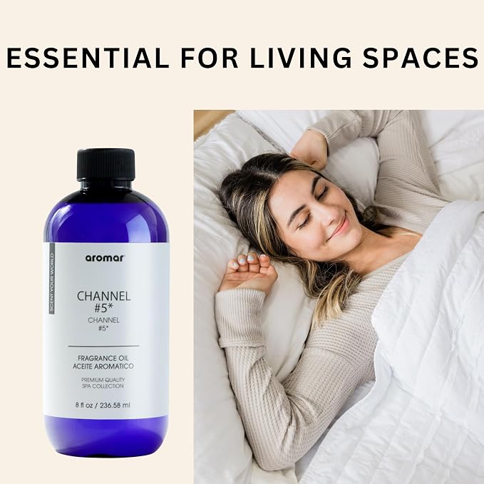 AROMAR Premium Fragrance Oil, Long-Lasting, Refreshing Uplifting Aroma for Aromatherapy, Relaxation & Household Uses. Channel #5 8oz
