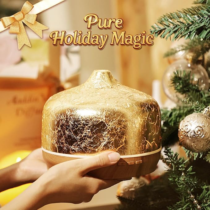 Porseme 500ml Glass Essential Oil Diffuser Aromatherapy Ultrasonic Cool Mist Humidifier 15-21 Running Hours Waterless Auto-Off Air Diffusers for Sleeping Yoga Working Spa(Gold Plated)