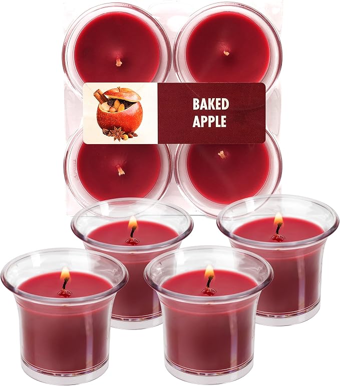 HYOOLA Clear Cup Scented Votive Candles - Baked Apple - 12 Hour Burn Time - 4 Pack - European Made