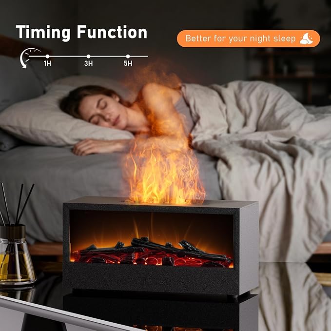 Fireplace Flame Air Diffuser Humidifier,7 Colors Aromatherapy Essential Oil Diffuser, Ultrasonic Aroma Humidifier with Remote Control & Timer