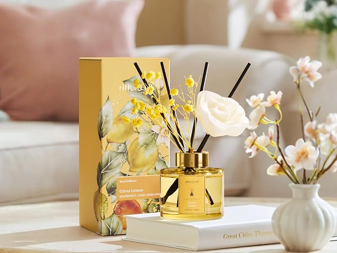 Airkeep Flower Reed Diffuser Set, Citrus Lemon Diffuser Set, 5.07 Fl.oz (150ml), Home Fragrance, Bathroom, Bedroom & Home Décor, Air Freshener
